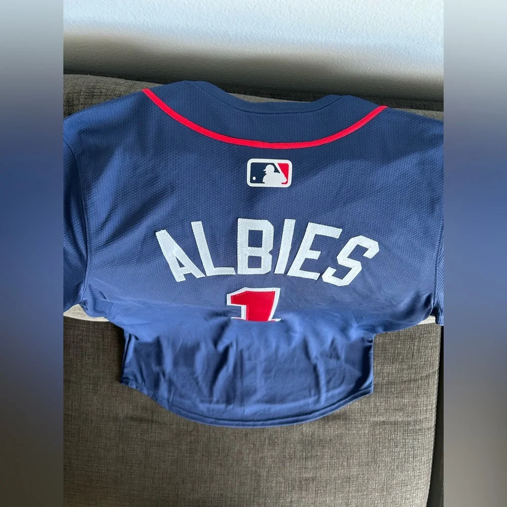 Nike Atlanta Braves Ozzie Albies #1 Navy Jersey MLB Baseball Men’s Sz: M - Picture 6 of 6